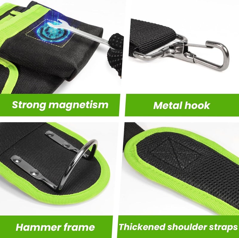TEKCHIC Tool Belt, Professional Tool Belts for Men, Magnetic Tool Pouch With Suspenders, Heavy Duty Detachable Adjustable Utility Belt Work Bags for Electrician, Carpenter (Black and Green, 32"-66") - Image 3
